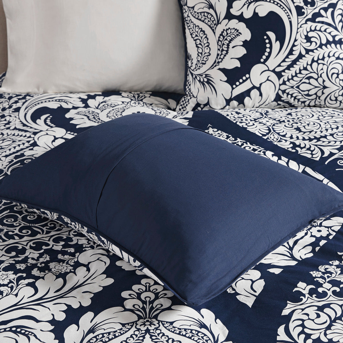 7 Piece Cotton Printed Comforter Set Indigo Queen Queen Indigo Polyester