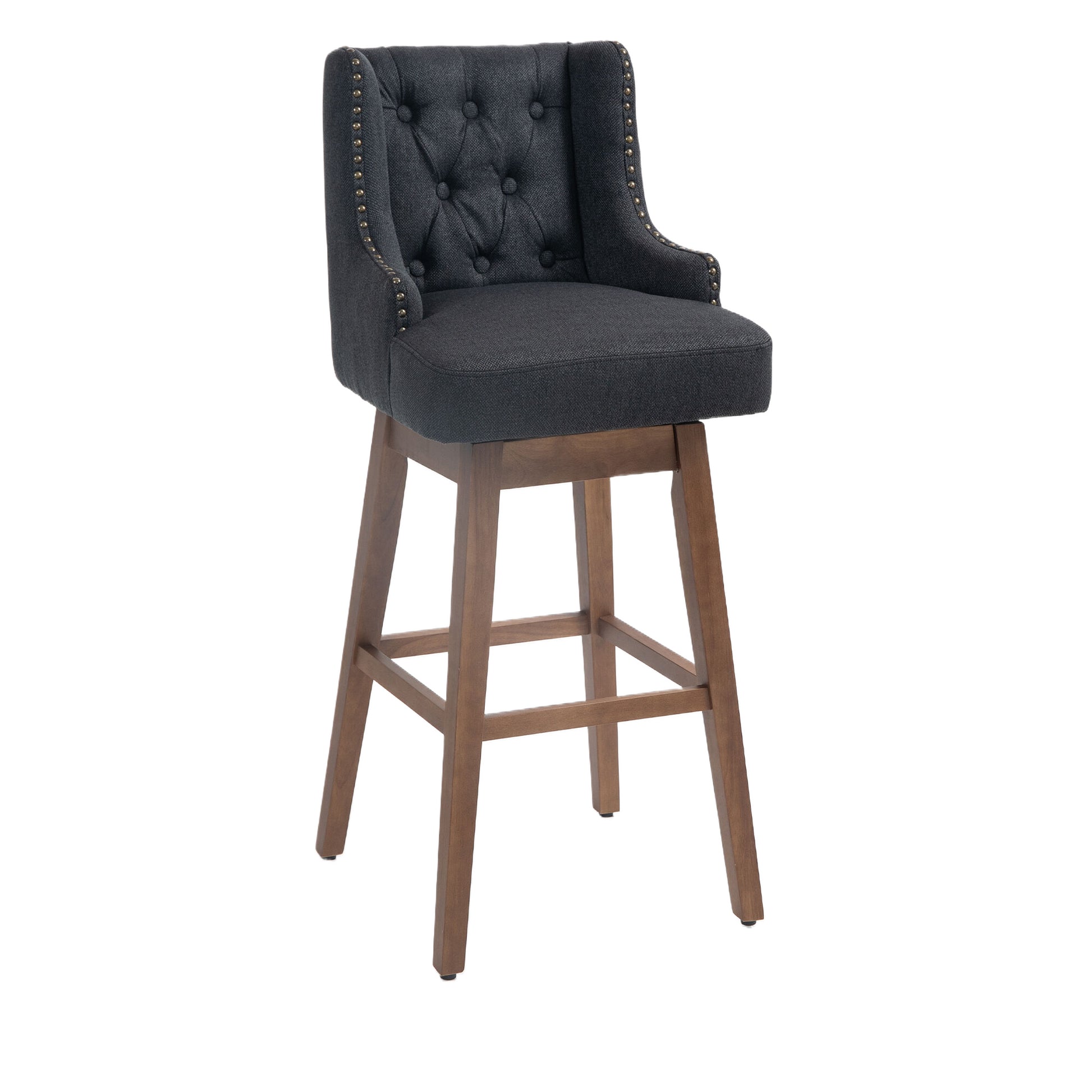 Coolmore Bar Stools Set Of 2 Counter Height Chairs With Footrest For Kitchen, Dining Room And 360 Degree Solid Wood Legs Swivel Bar Stools Set Of 2 Black Linen Black Foam Linen