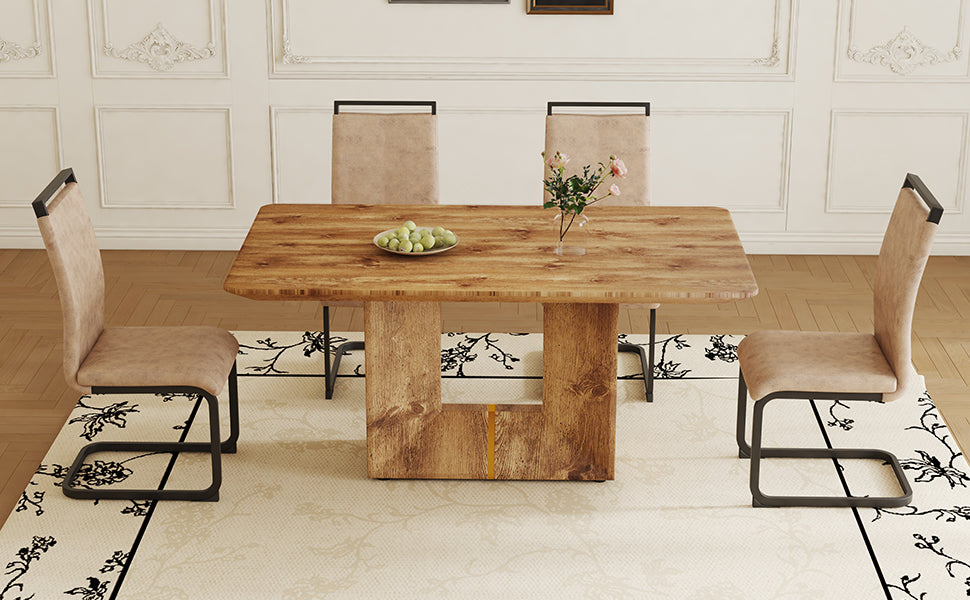 Table And Chair Set. Modern Dining Table With Mdf Top And Beautiful Mdf Legs. Comes With Brown Comfortable Chair With Pu Seat And Metal Legs. Suitable For A Wide Range Of Decorative Styles. Brown,Wood Seats 4 Mdf