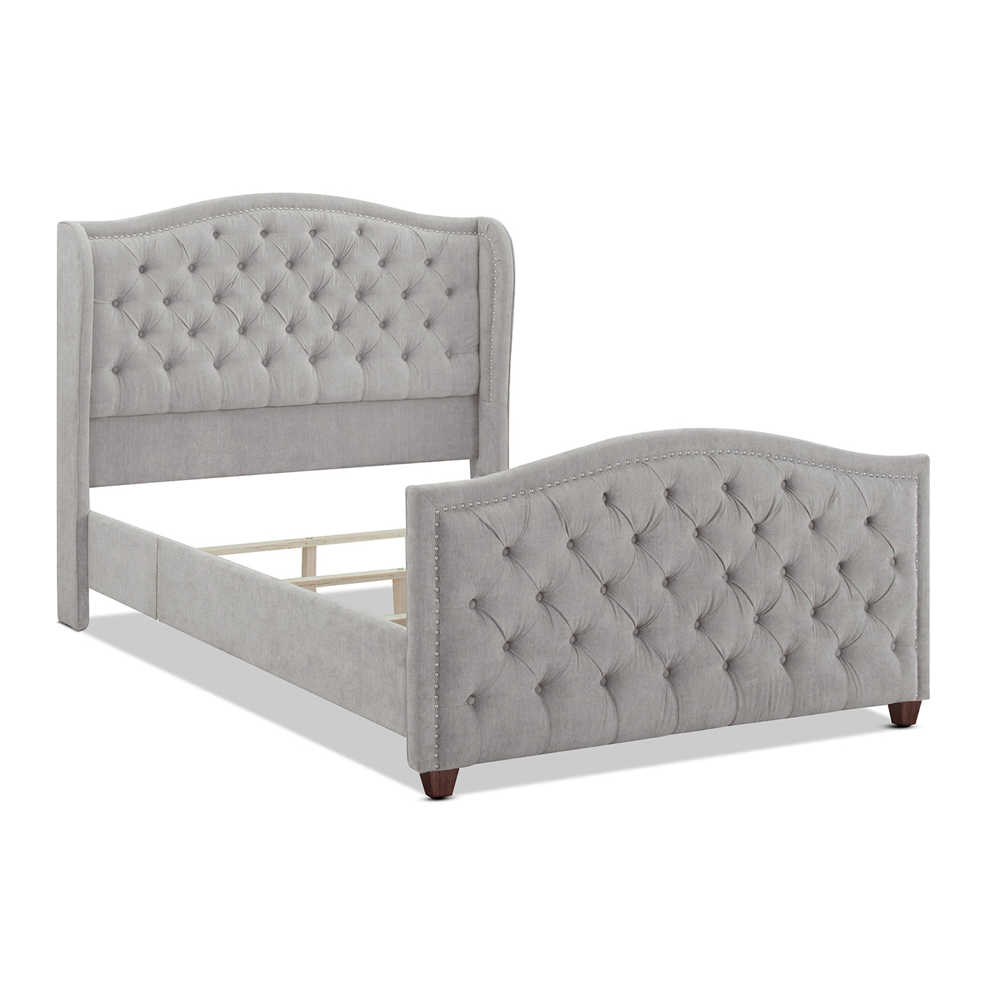 Marcella Upholstered Shelter Headboard Bed Set, Queen, Silver Grey Polyester Box Spring Required Queen Silver Grey Wood Foam Polyester Polyester