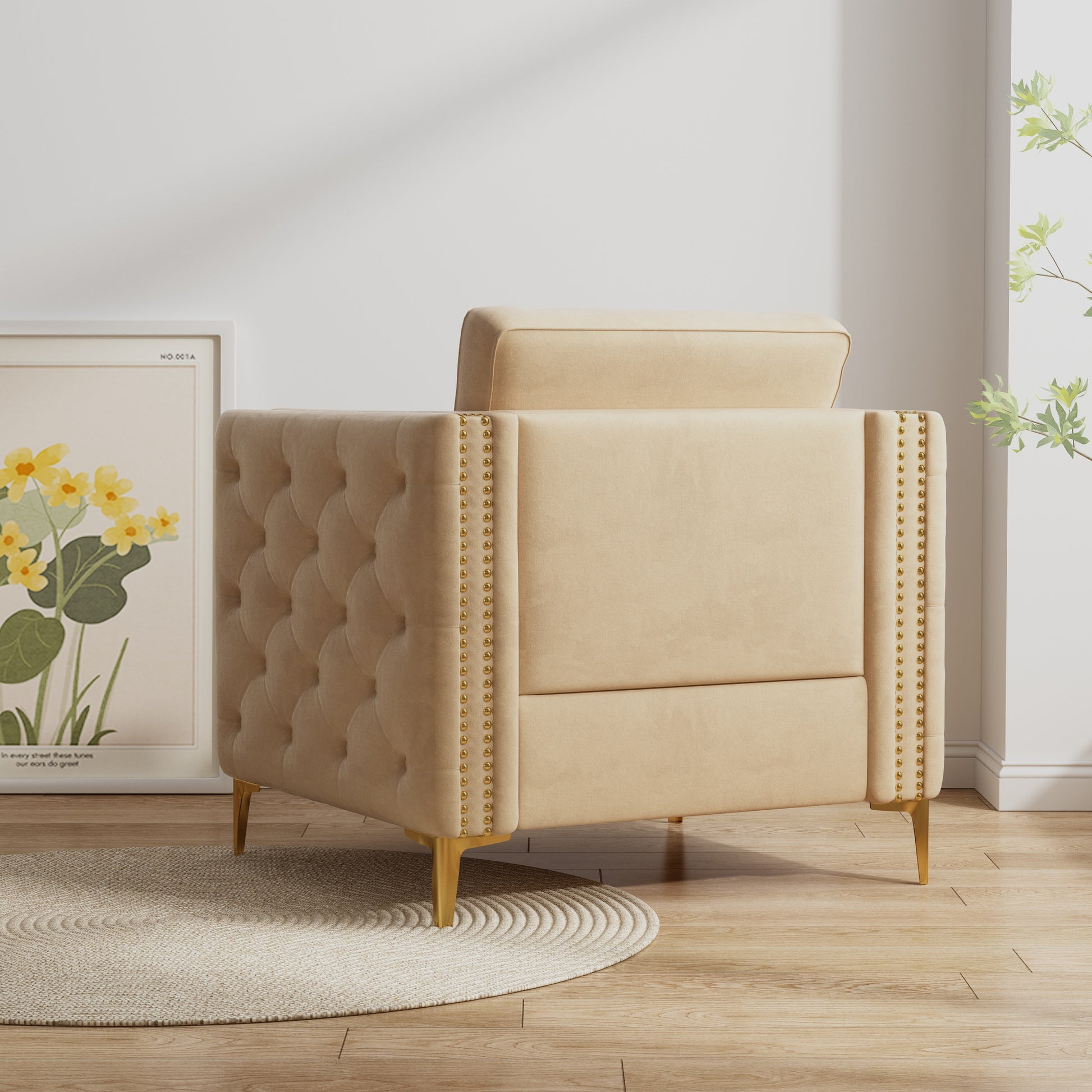 Accent Chair For Living Room Upholstered Arm Chair With Metal Legs Velvet Khaki Khaki Foam Fabric