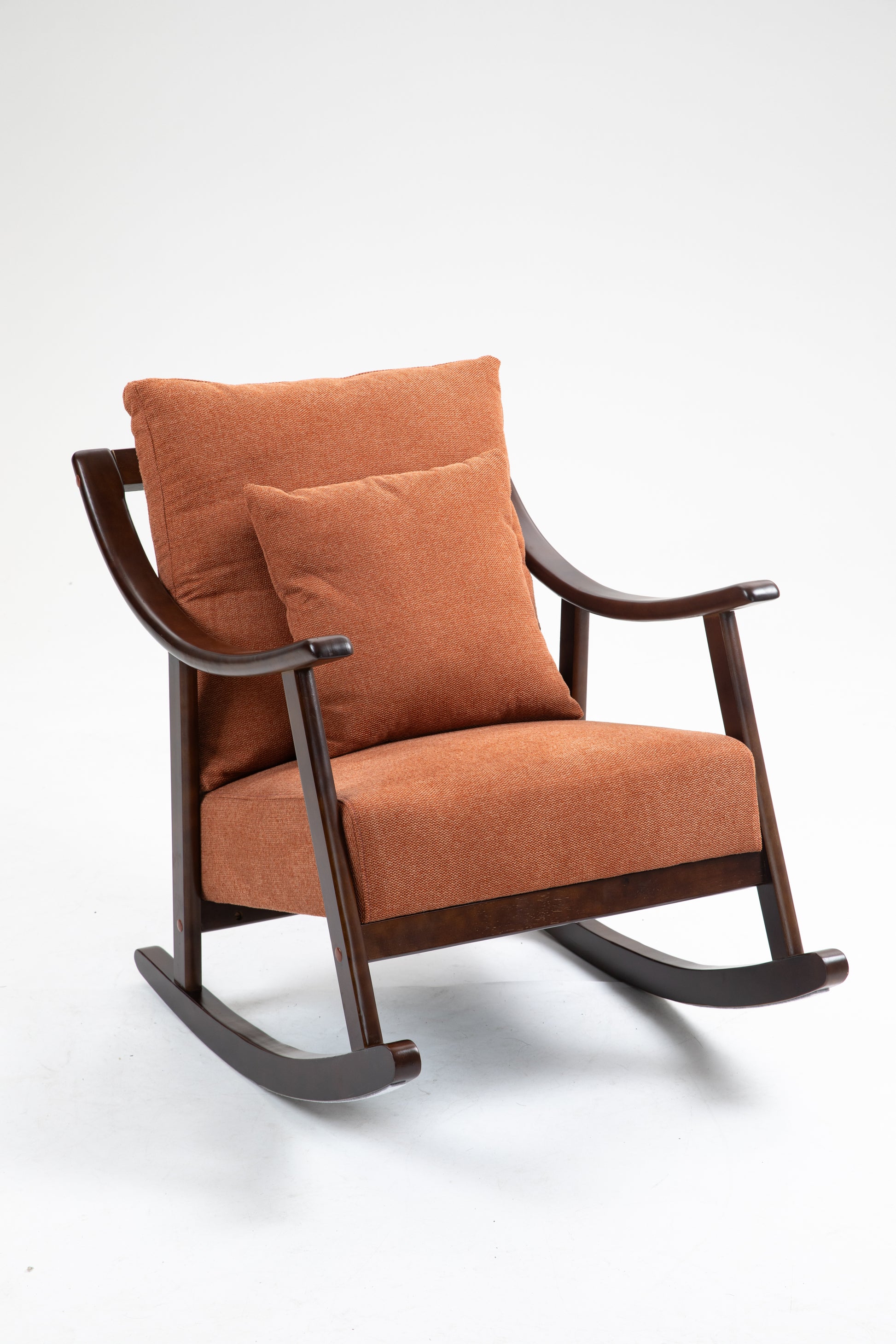 Woven Fabric Mid Century Modern Accent Chairs Comfy Upholstered Glider Arm Chair With Solid Wood For Living Room Bedroom Balcony Light Brown Linen