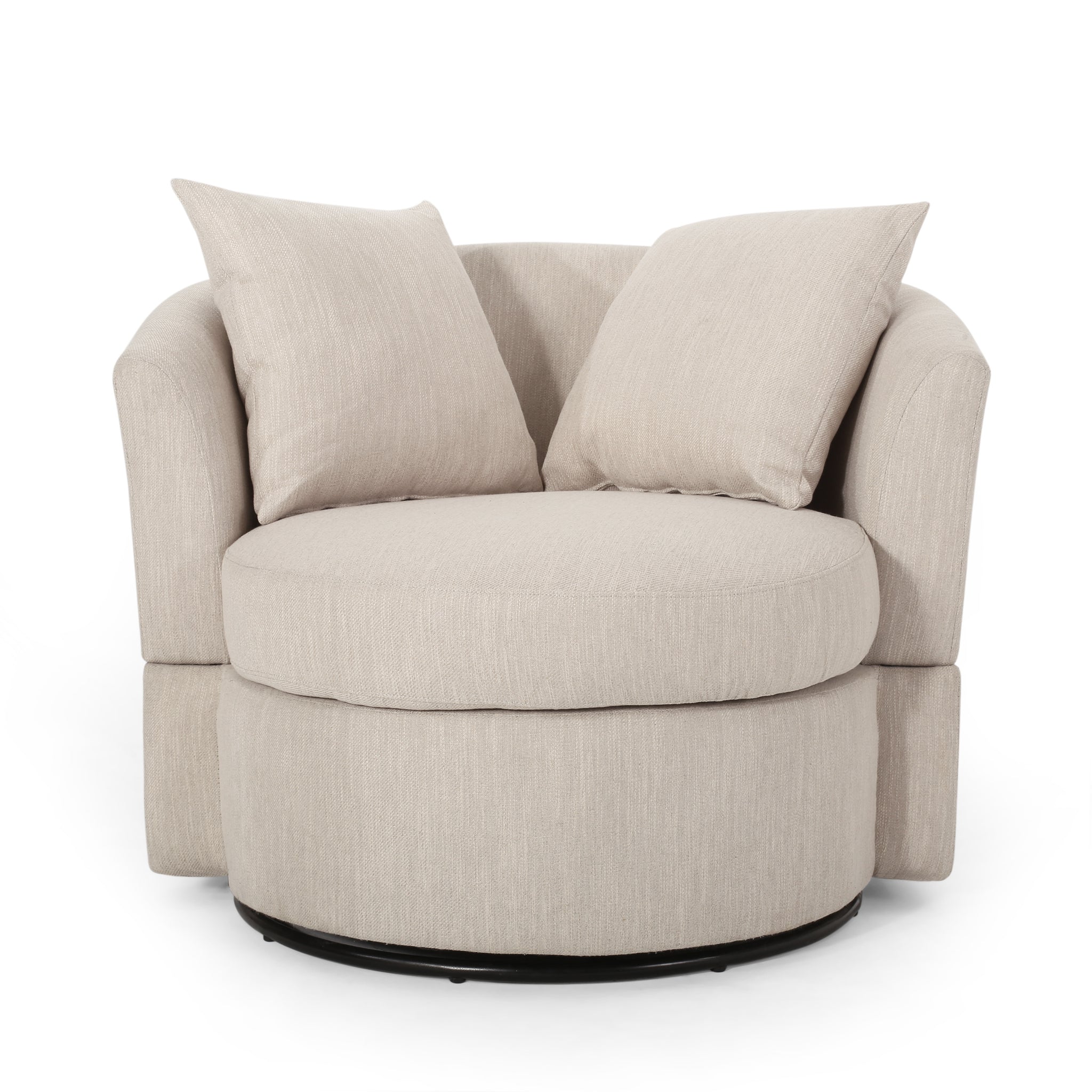 Swivel Club Chair Beige Brown Fabric