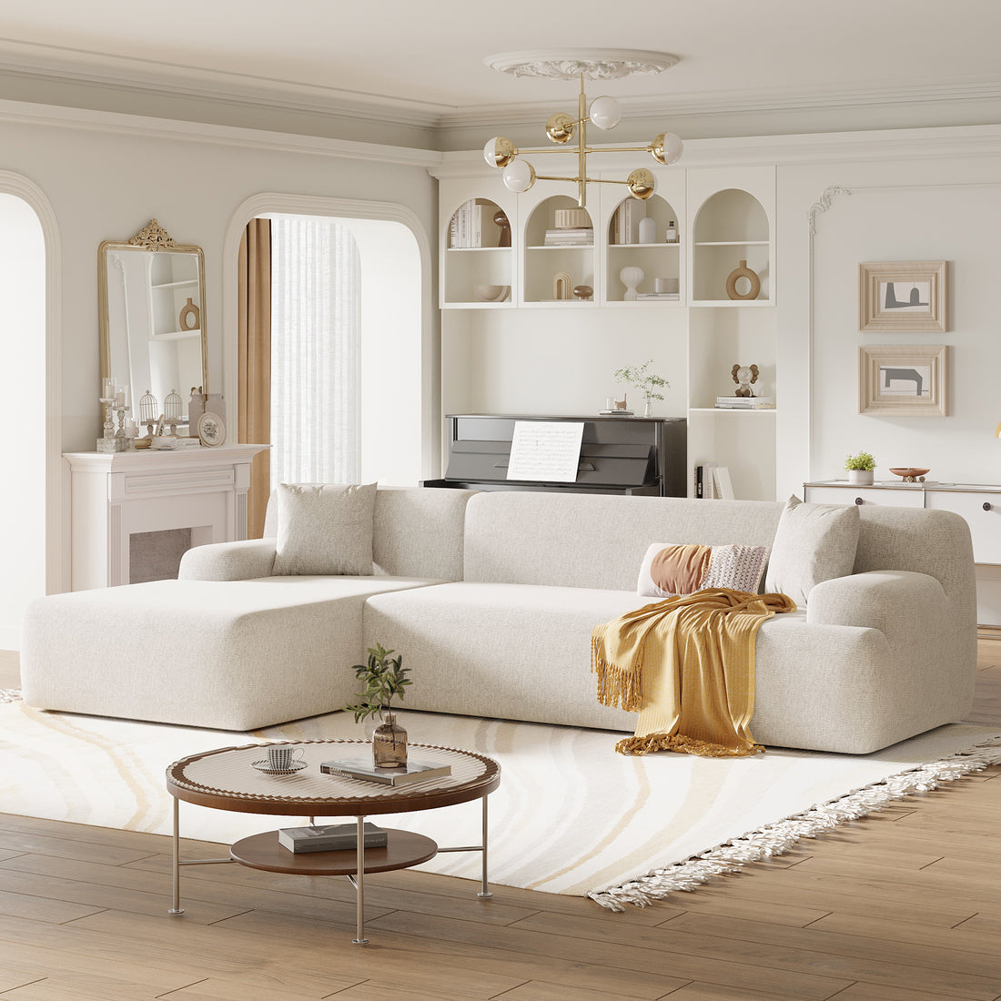 Modern Large L Shape Modular Sectional Sofa For Living Room, Bedroom, Salon, 2 Piece Free Combination, Simplified Style Old Sku:Wy000356Aaa Beige Polyester 3 Seat