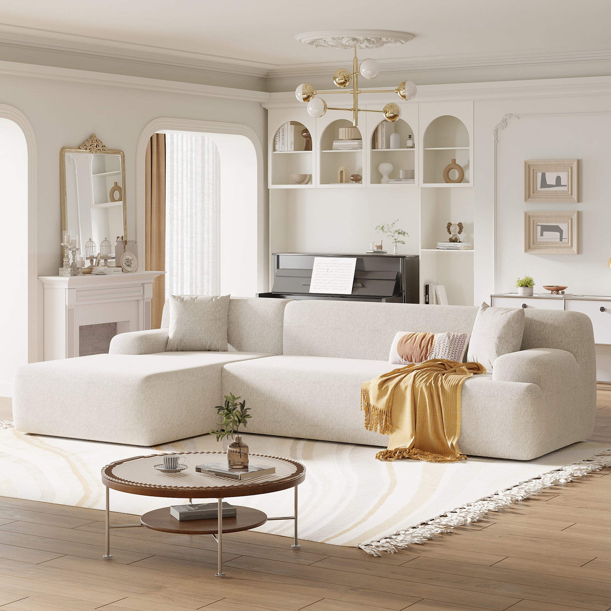 Modern Large L Shape Modular Sectional Sofa For Living Room, Bedroom, Salon, 2 Piece Free Combination, Simplified Style Old Sku:Wy000356Aaa Beige Polyester 3 Seat