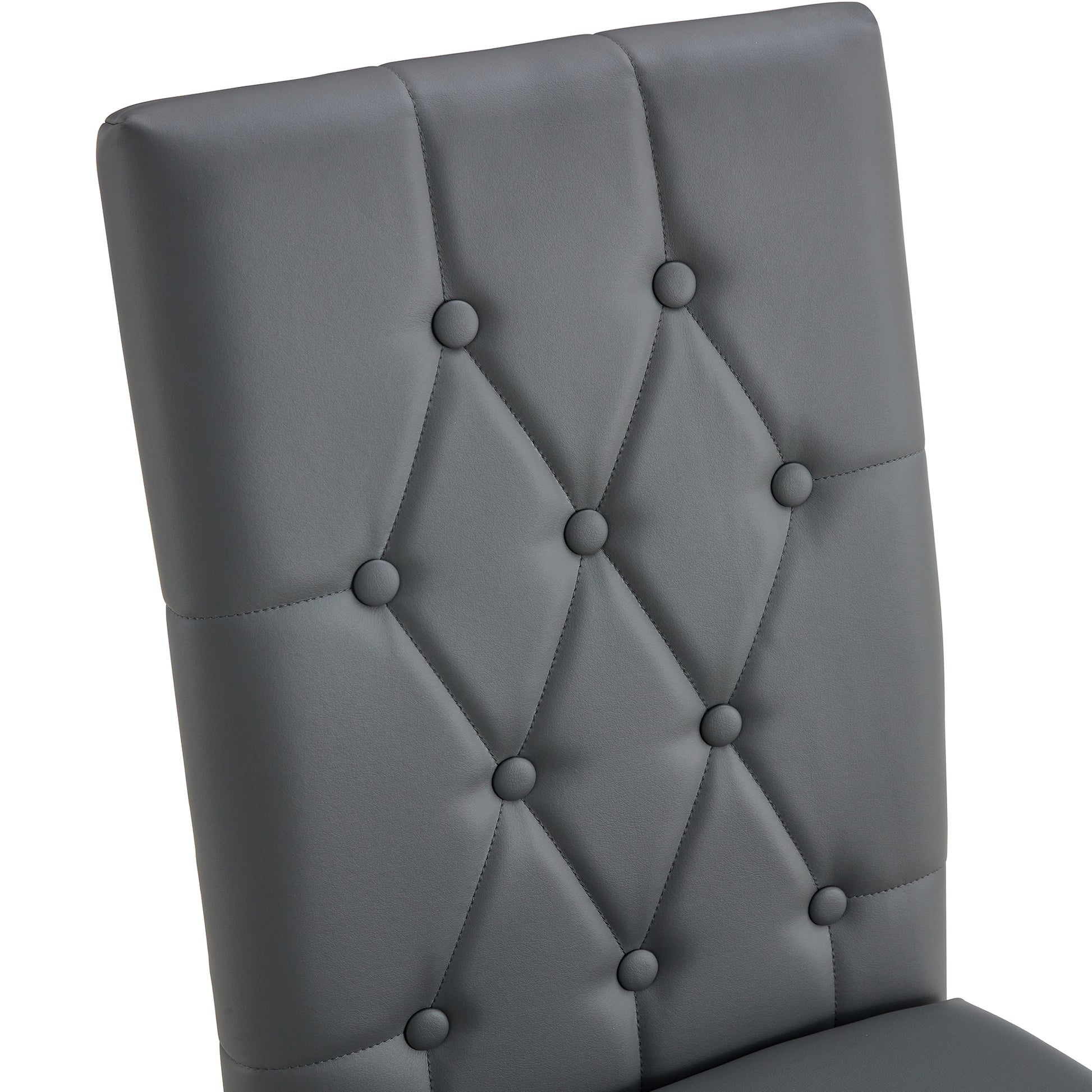 2 Piece Set Of Gray Armless Dining Chairs Brings A Touch Of Elegance And Mystery To The Dining Area With Its Deep Gray Tone,The Grid And Buckle Design Of The Back Add A Vintage Yet Fashionable Touch Gray Set Of 2 Pu