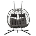2 Persons Egg Chair With Stand Indoor Outdoor Swing Chair Patio Wicker Hanging Egg Chair Hanging Basket Chair With Stand For Bedroom Living Room Balcony Gray Steel