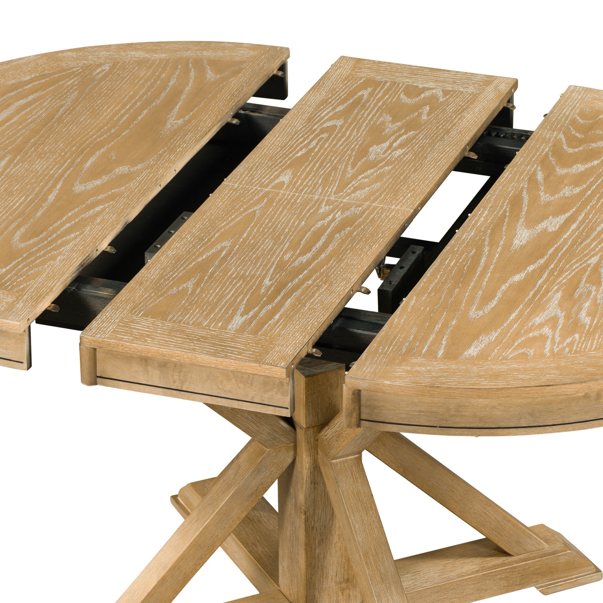Functional Furniture Retro Style Dining Table Set With Extendable Table And 4 Upholstered Chairs For Dining Room And Living Room Natural Wood Wash Natural Wood Wash Solid Wood