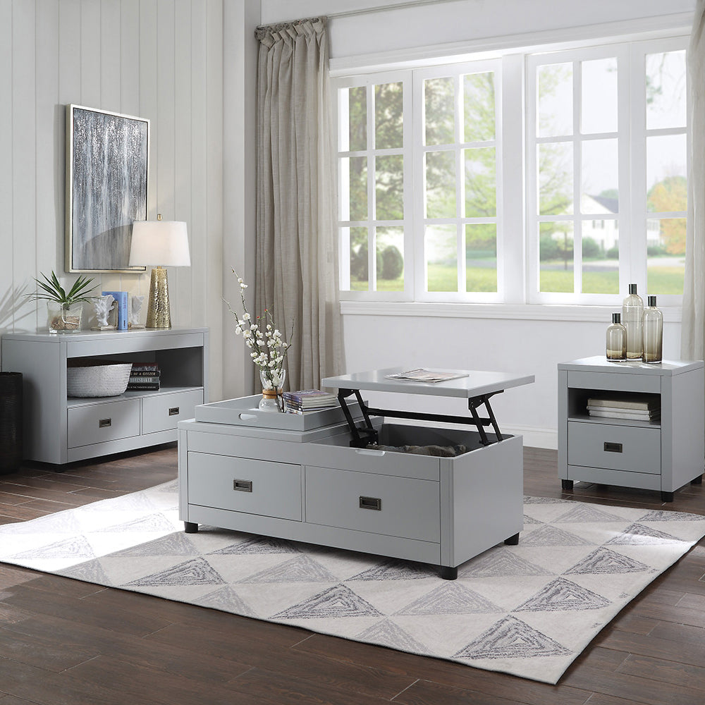 Dove Grey Storage End Table Grey Primary Living Space Poplar Drawers Rectangular Wood