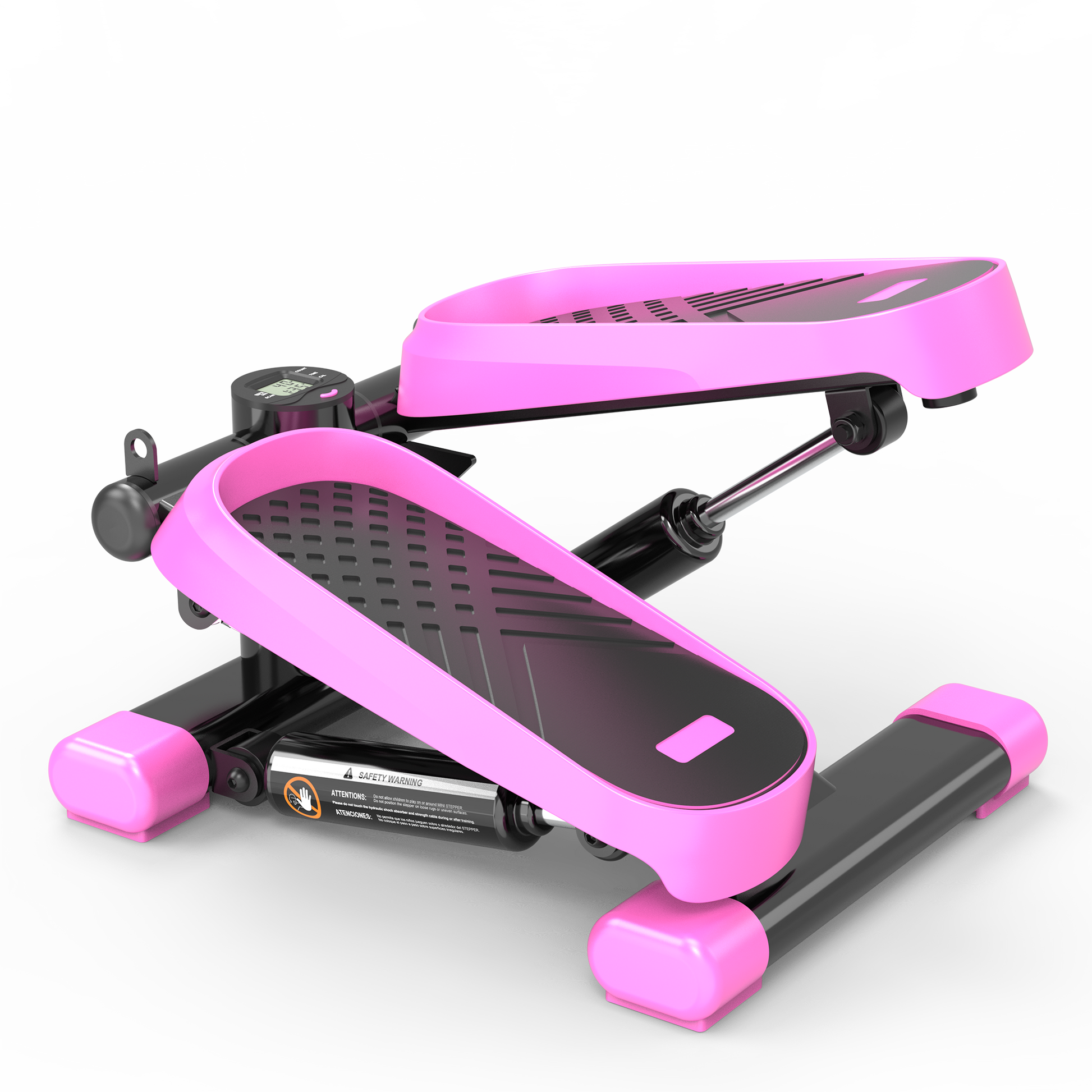 Home Office Exercise 330Lbs Capacity Mini Stepper With Resistance Bands And Lcd Monitor Pink Black Steel