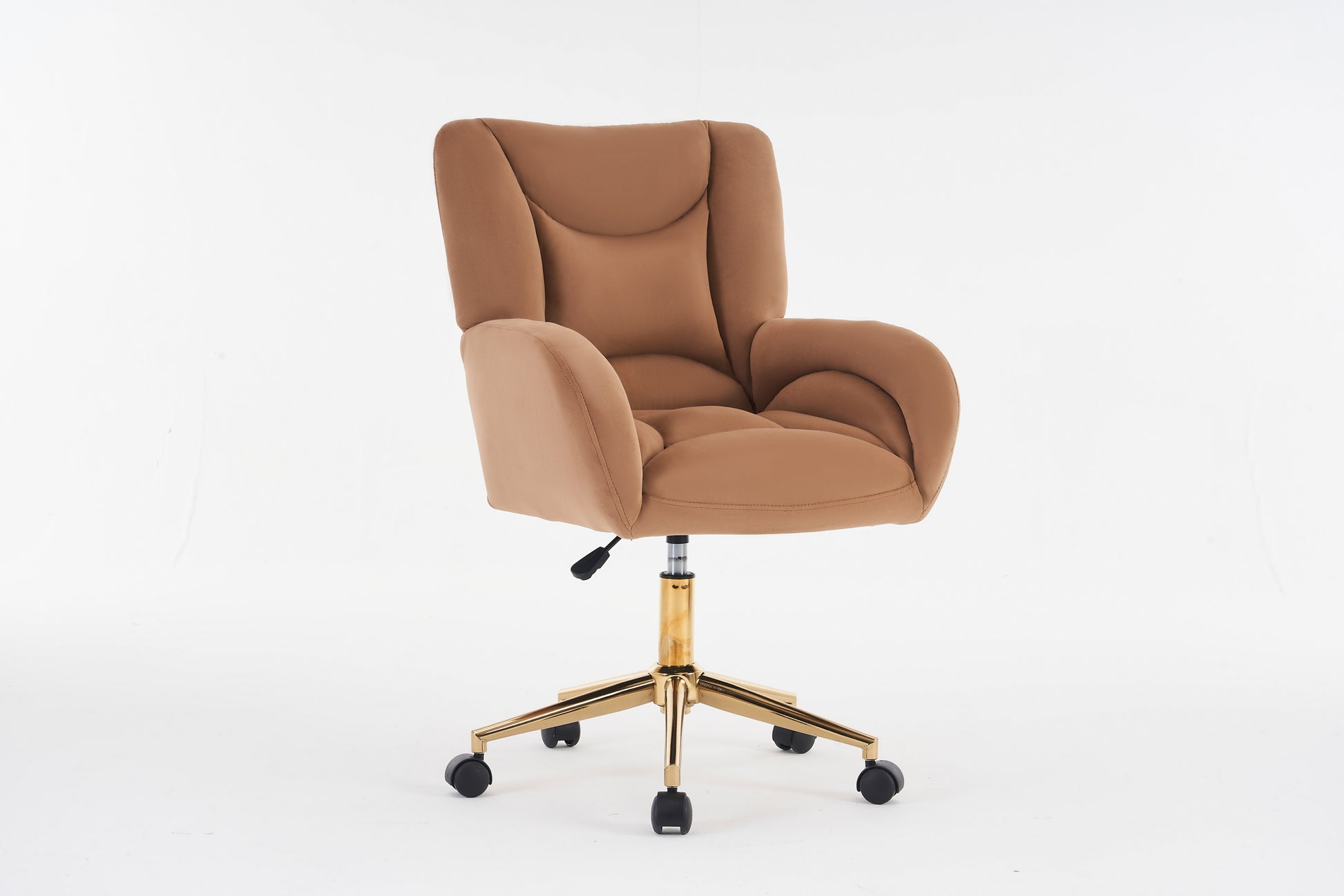 005 Velvet Fabric 360 Swivel Home Office Chair With Gold Metal Base And Universal Wheels,Coffee Solid Coffee Office Sponge Wipe Clean Modern Office Chairs Tufted Back Foam Swivel Velvet
