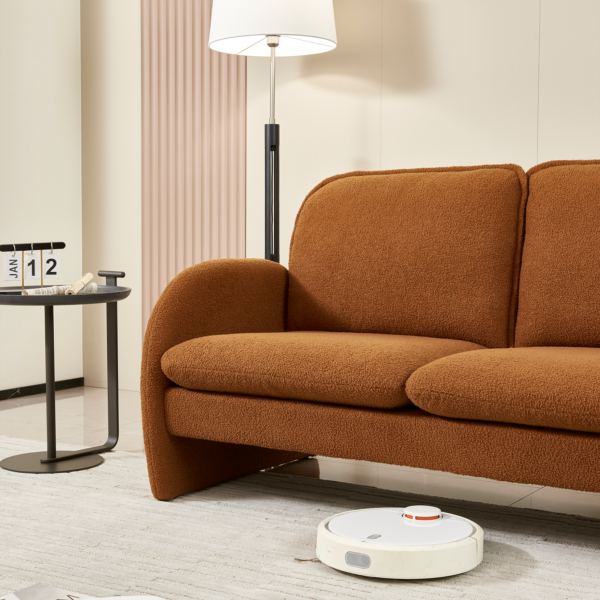 59" Loveseat Sofa Small Couch For Living Room, Sherpa Fabric Upholstered Loveseat Sofa Couch, Small Loveseat Sofa For Apartment, Bedroom Orange Foam Sherpa 2 Seat