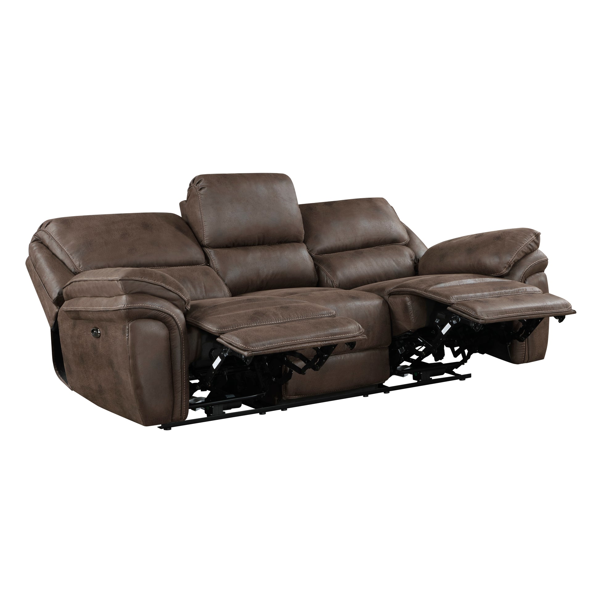 Plush Modern Living Room Sofa Set 3Pc Power Reclining Sofa Loveseat Chair Brown Microfiber Upholstery Usb Port Solid Wood Frame Furniture Brown Microfiber Wood Primary Living Space Modern Plywood,Solid Wood 6 Seat