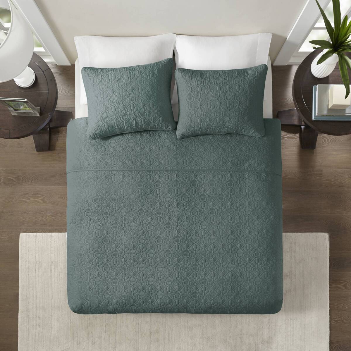 3 Piece Reversible Bedspread Set Balsam Green King Green Polyester