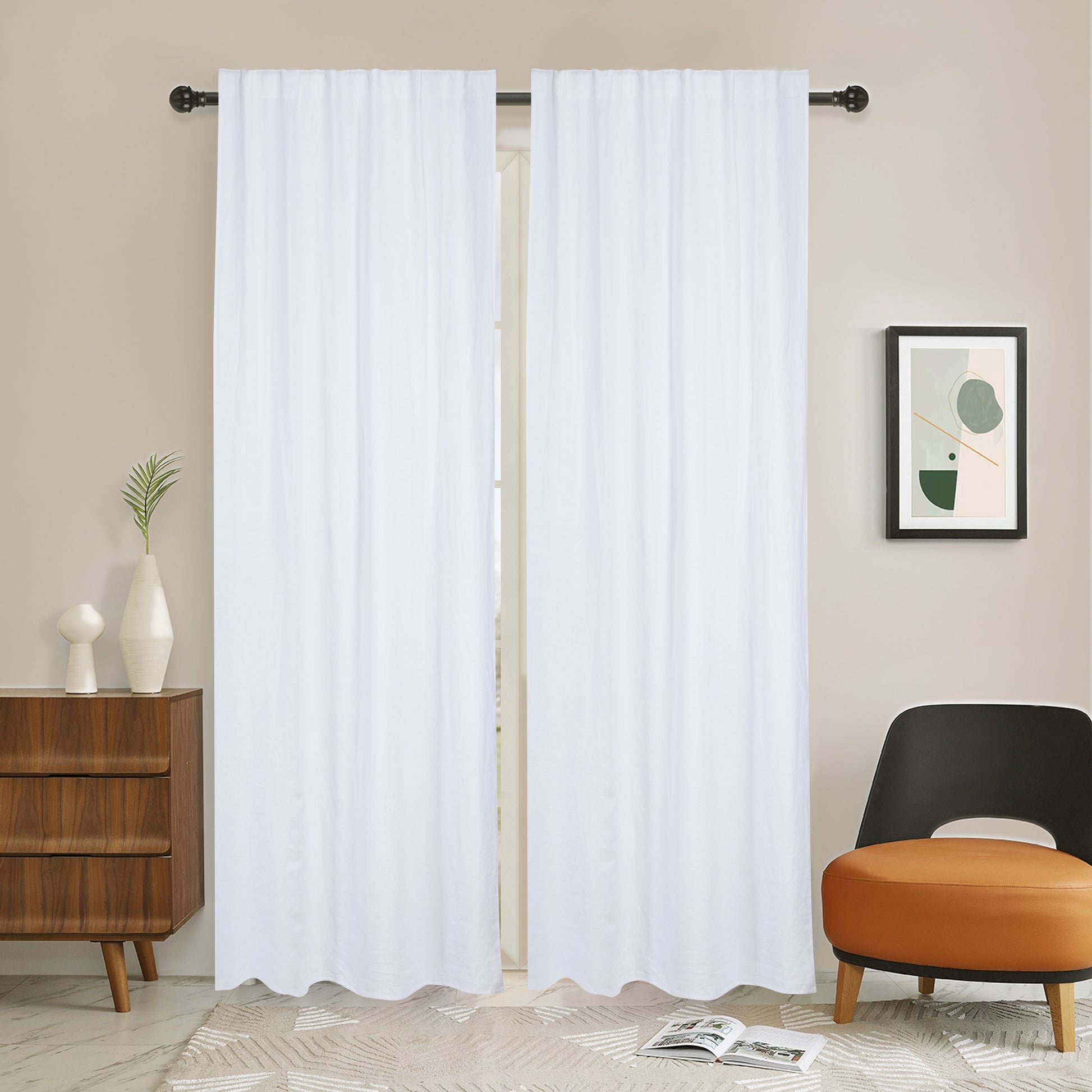 Newport Cotton Lining Window Curtains For Bedroom, Linen Curtains For Living Room, 108 Inches Long Curtains For Living Room, White White Linen