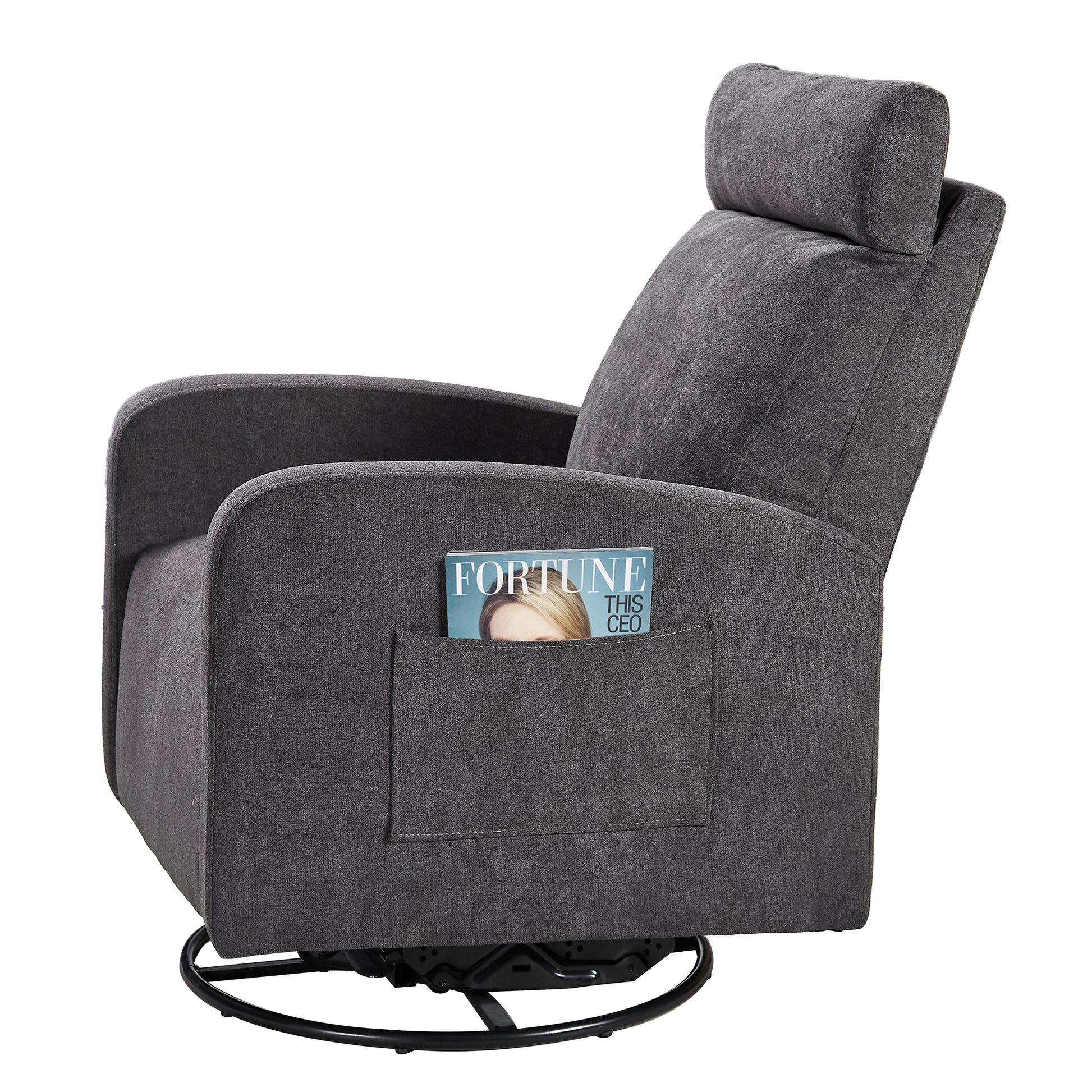 Swivel Upholstered Manual Recliner Chair Theater Recliner Sofa 360 Degree Nursery Glider Rocker For Living Room, Dark Coffee Dark Gray Primary Living Space American Design,American Traditional,Modern Fiber Foam Pads Chenille