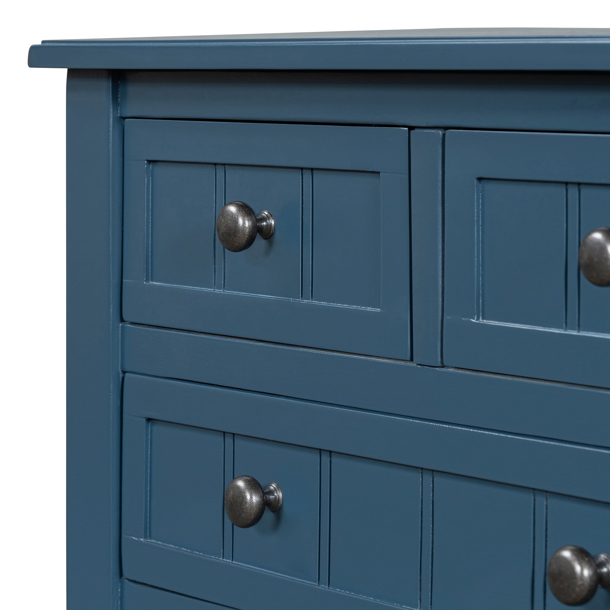 Narrow Console Table, Slim Sofa Table With Three Storage Drawers And Bottom Shelf Navy Navy Solid Wood Mdf