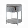 Grey High Gloss And Chrome End Table With Drawer Grey Silver Primary Living Space Shelves Round Wood Metal