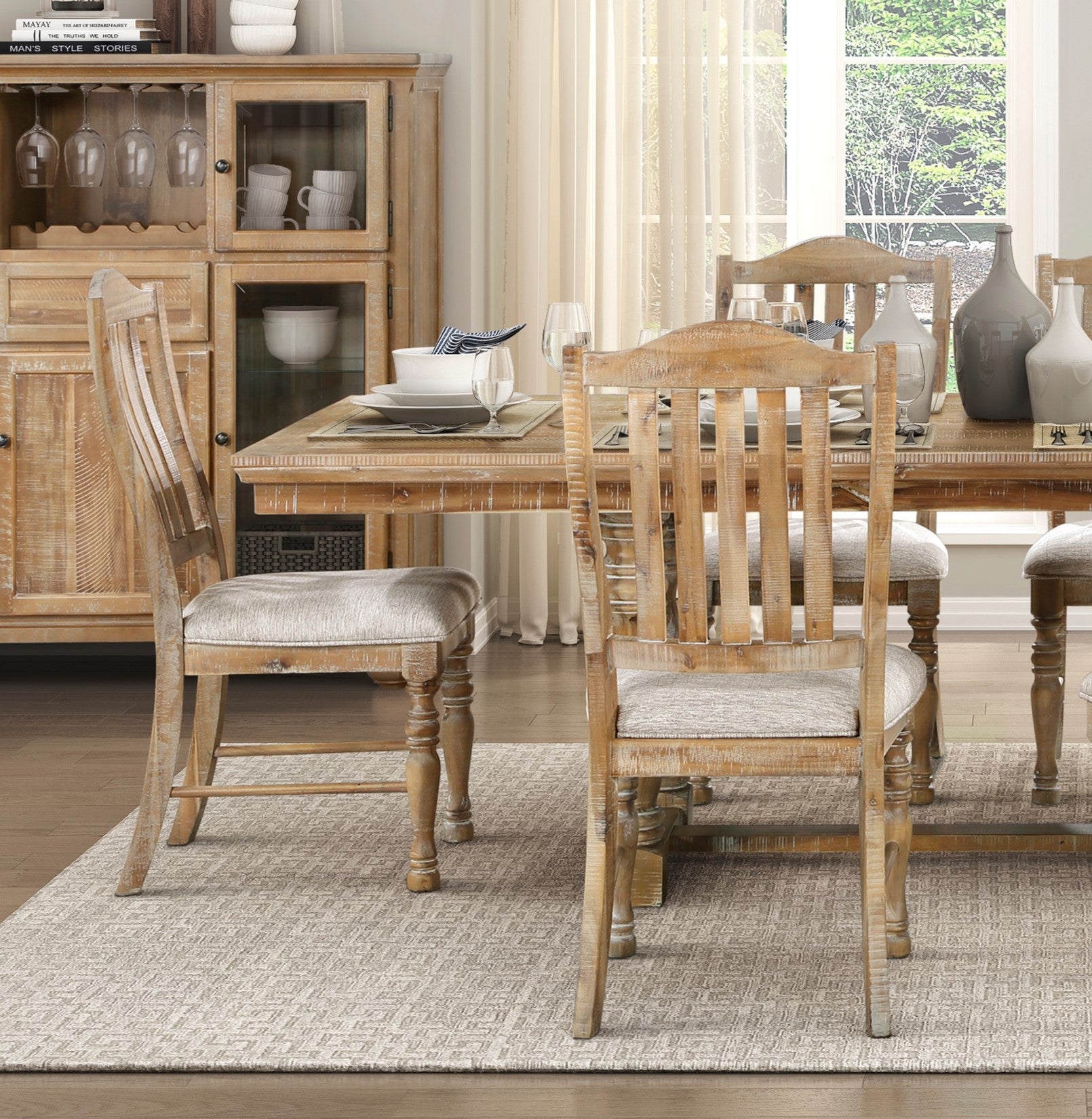 Traditional Dining Set 7Pc Extendable Table And 6 Side Chairs Wheat Finish Wooden Dining Kitchen Furniture Wood Wood Wheat Seats 6 Wood Dining Room Removable Leaf Extendable Trestle Rectangular
