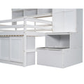 Full Size Wooden Loft Bed Big Storage With Under Bed Desk, With Drawers, With Shelves, White Full White Plywood
