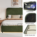 Upholstered Platform Full Size Hydraulic Storage Bed, Lift Up Storage Bed With Rgb Led Light, Bluetooth Speaker, No Box Spring Needed, Lychee Velvet, Green Full Green Velvet Fabric Metal