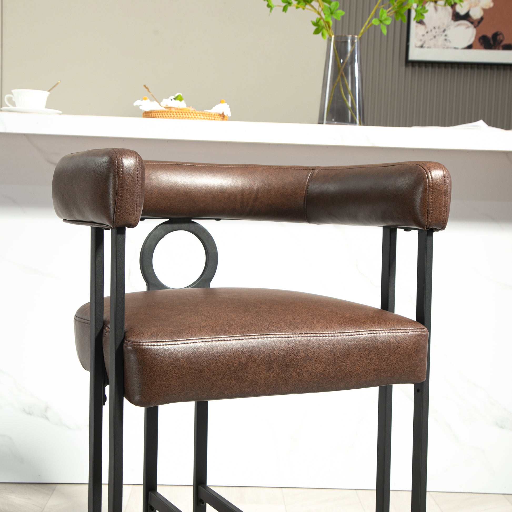 Coolmore Bar Stools Set Of 2, Modern Bar Stool With Back, Black Metal Frames, Upholstered Bar Stools For Kitchen Island, Pub, Club Dark Brown Pu Dark Brown Dining Room Foam Pu Leather