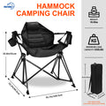 Hammock Camping Chair Folding 350 Lbs Foldable Portable Rocking Chairs For Adults Outside Swinging Camp With Stand Lawn Garden Hanging Outdoor Black Iron