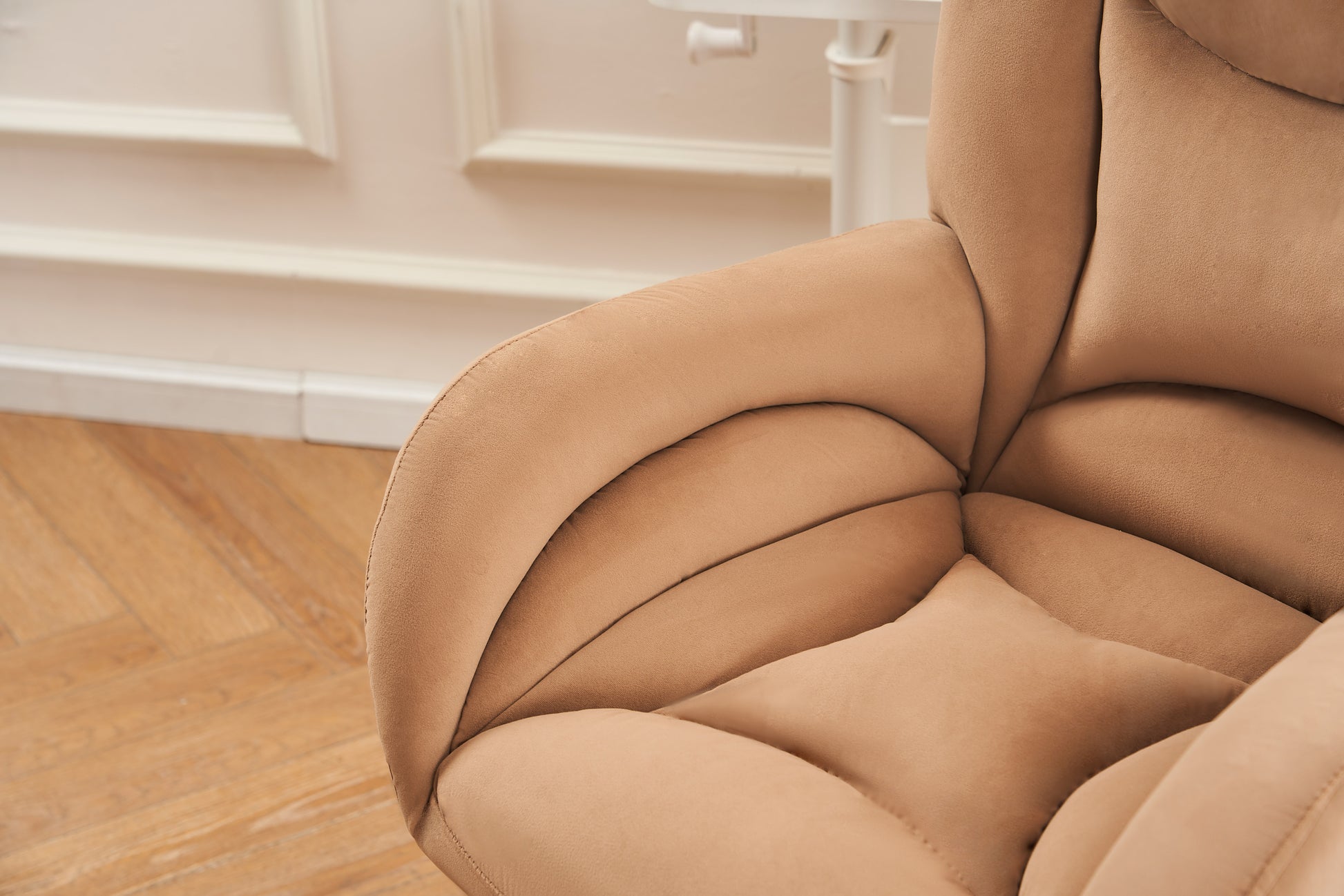 005 Velvet Fabric 360 Swivel Home Office Chair With Gold Metal Base And Universal Wheels,Coffee Solid Coffee Office Sponge Wipe Clean Modern Office Chairs Tufted Back Foam Swivel Velvet