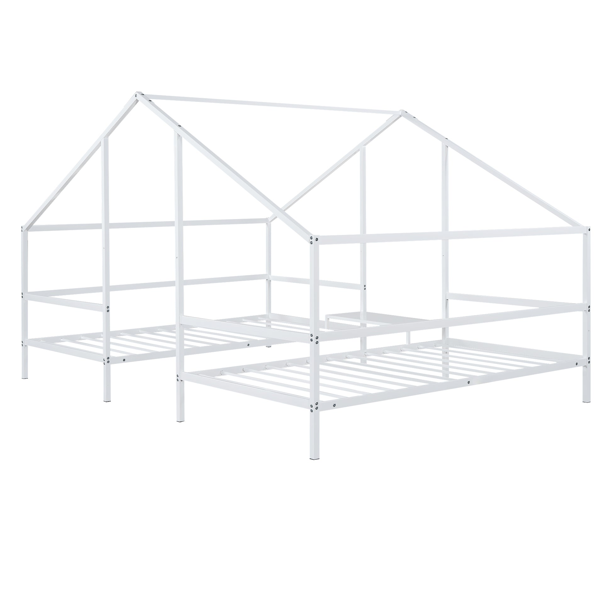 Metal Double Twin Size Triangular House Beds With Built In Table, White Box Spring Not Required Twin White Metal Metal