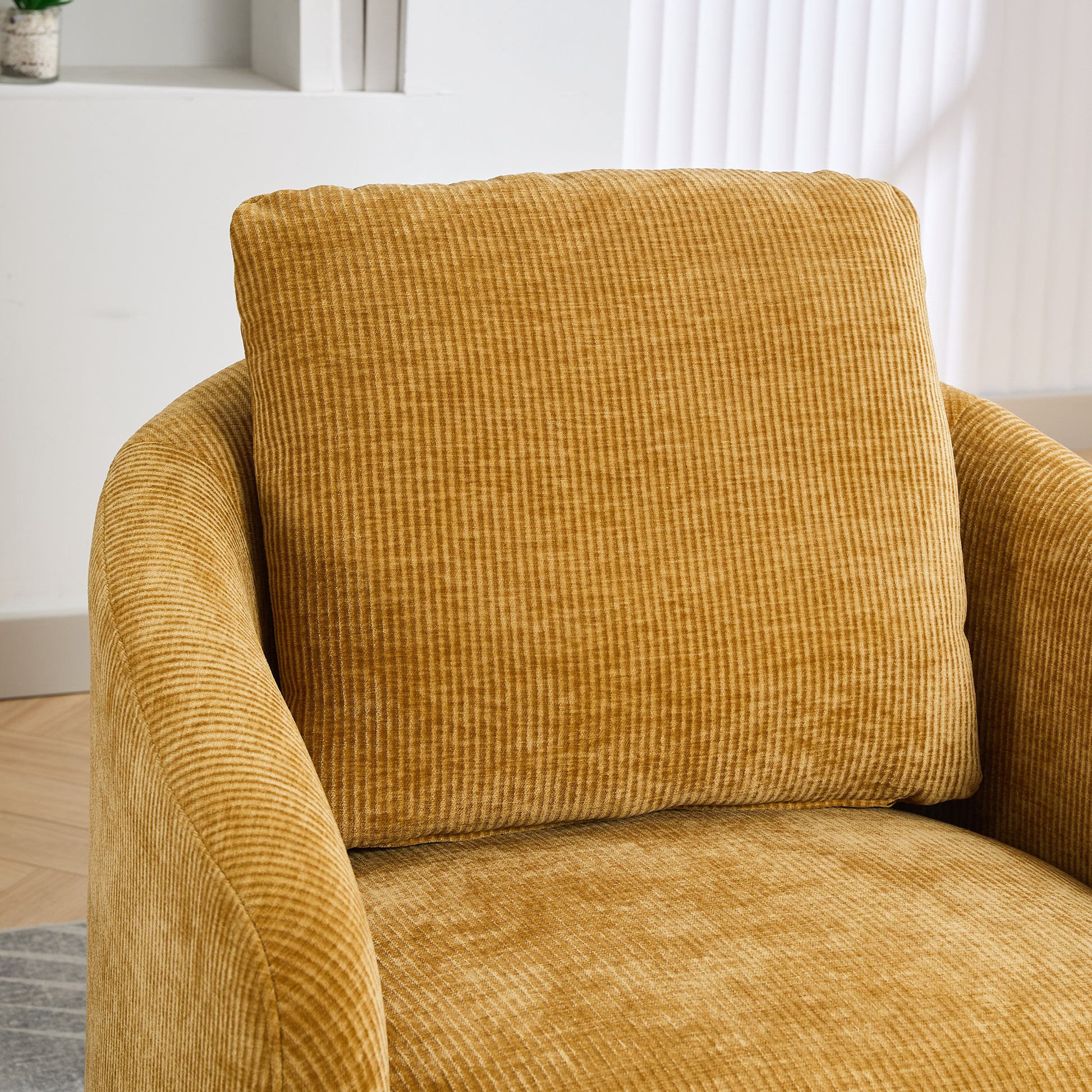 30.3"W Swivel Accent Barrel Chair And Comfy Round Accent Single Sofa Chair, 360 Degree Club Chair, Lounge Armchair For Living Room Bedroom Nursery.Mustard Mustard Chenille