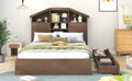 Full Size Wood Platform Bed With House Shaped Storage Headboard And 2 Drawers, Walnut Box Spring Not Required Full Walnut Wood Bedroom Solid Wood Mdf