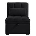 4 In1 Multi Function Single Sofa Bed With Storage Pockets,Tufted Single Pull Out Sofa Bed With Adjustable Backrest And Pillows ,Convertible Chaise Lounge,Black Black Velvet Metal Primary Living Space Medium Soft American Design Armless Foam Velvet 1 Seat