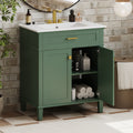 30 Inch Bathroom Vanity With Ceramic Basin, Soft Close Door And Adjustable Shelves Green Bathroom Solid Wood Mdf