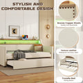 Twin Size Daybed With Trundle, Upholstered Daybed With Charging Station And Led Lights, Beige Expect Arrive Date:May 20Th. Twin Beige Pu Leather