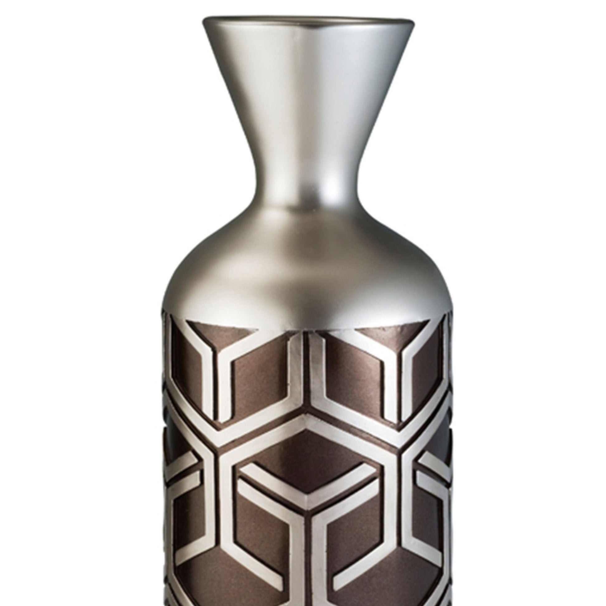 22" Tall Polyresin Decorative Vase, Weave Chestnut Silver Design Multicolor Polyresin