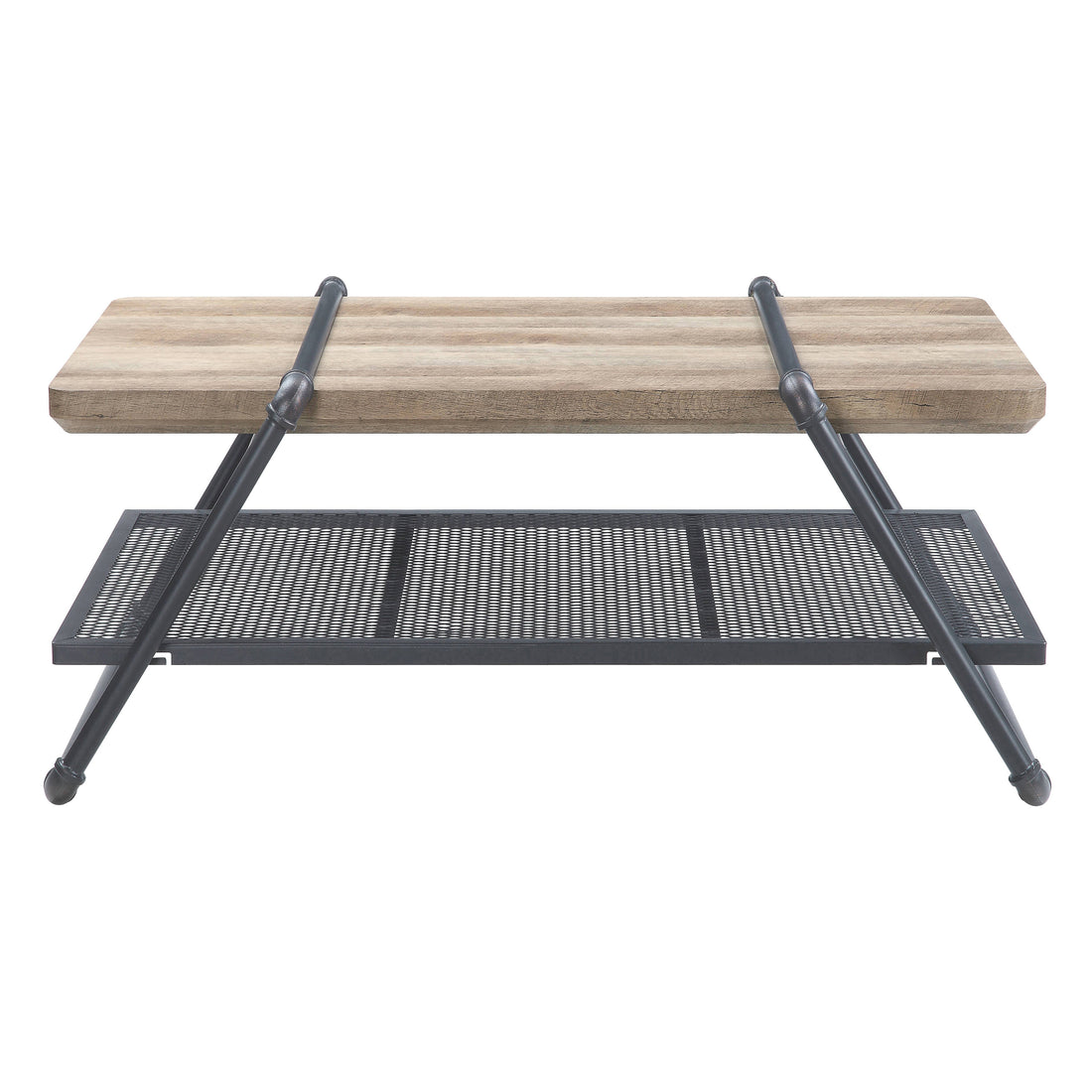 Oak And Sandy Grey 1 Shelf Coffee Table Oak Primary Living Space Shelves Rectangular Wood Metal Sled