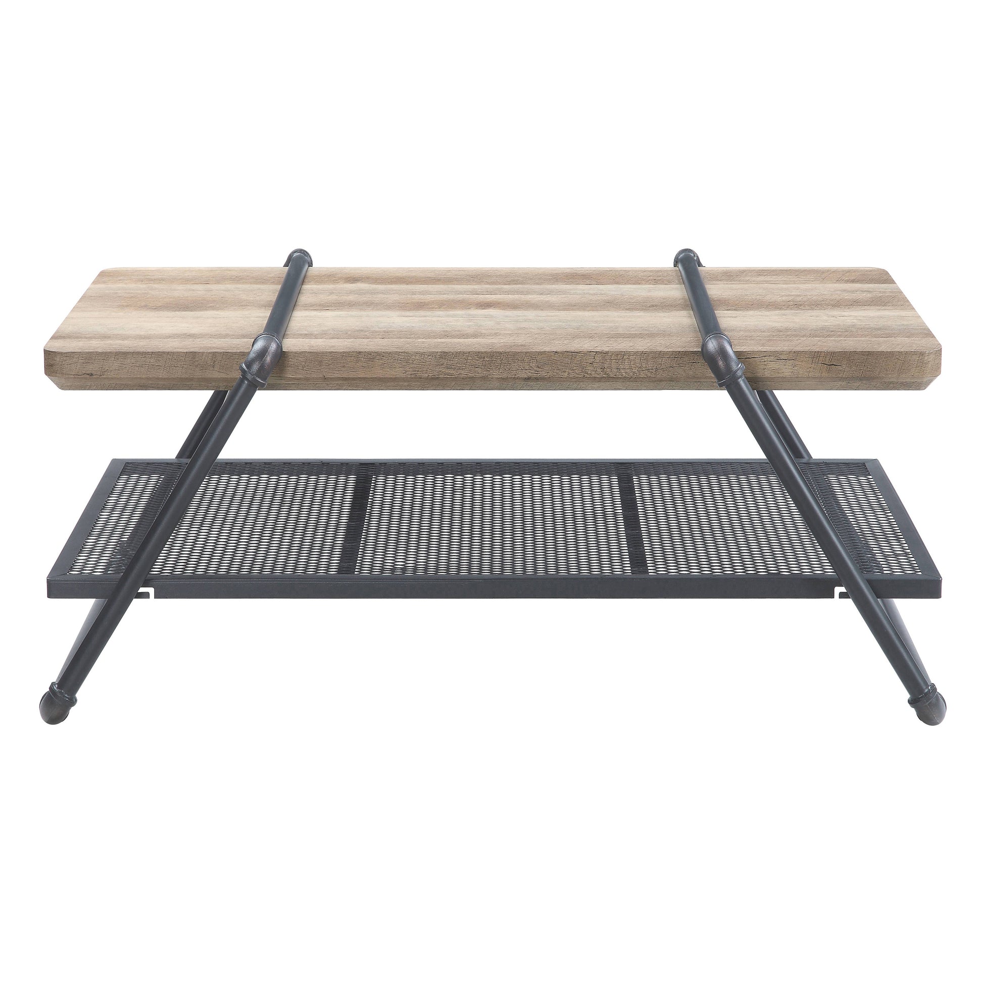 Oak And Sandy Grey 1 Shelf Coffee Table Oak Primary Living Space Shelves Rectangular Wood Metal Sled