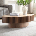 Modern Handcraft Drum Coffee Table Length 43.7 Inch Ellipse Coffee Table For Living Room,Small Coffee Table With Sturdy Pedestal,Walnut Mdf Walnut Mdf