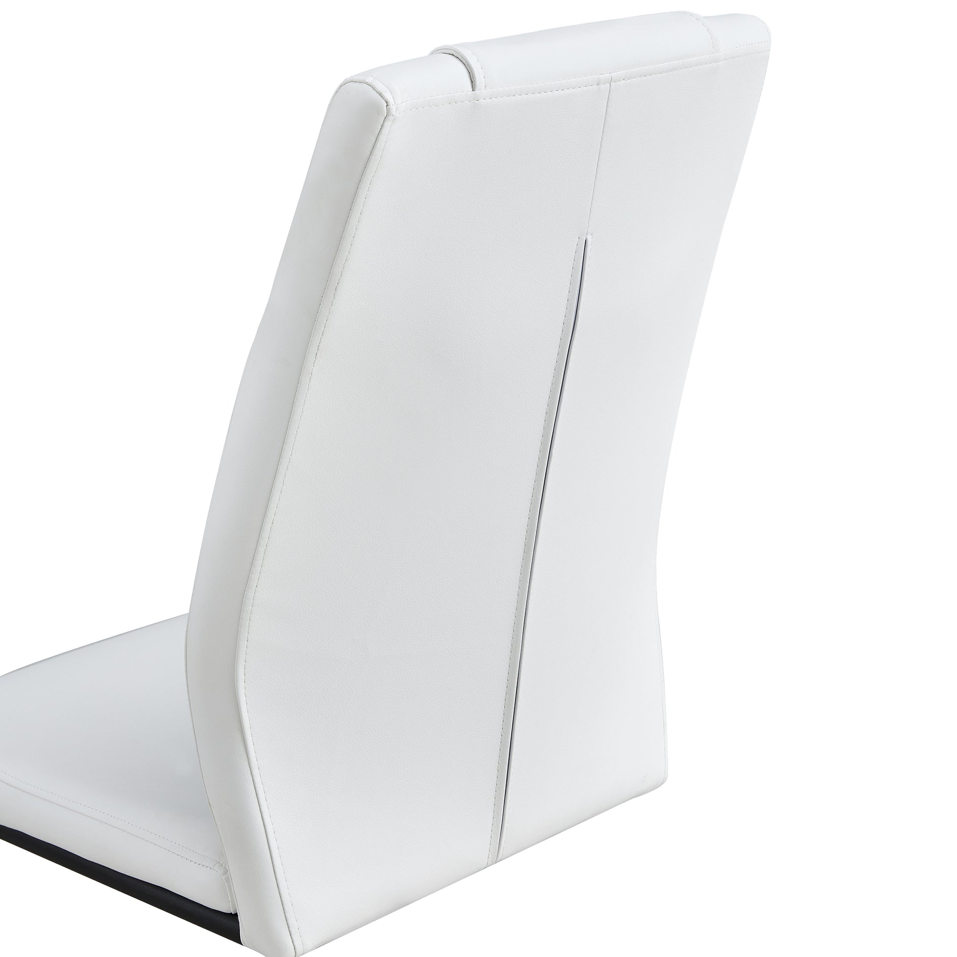 Table And Chair Set. Large Modern Rectangular Table With Black Textured Top And Black Metal Legs. Soft And Comfortable Pu Seats, Faux Leather Upholstered Seats And Sturdy Metal Legs. White Black Seats 4 Sintered Stone