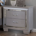 Contemporary 1Pc Nightstand Silver Bedside Table Led Light English Dovetail Drawer Bedroom Furniture Silver 2 Drawers Bedroom Bedside Cabinet Classic,Contemporary,Modern Easy Assembly Silver Mirror,Solid Wood