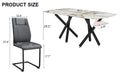 1 Table And 8 Chairs Set.A Rectangular Dining Table With A 0.39 Inch Imitation Marble Tabletop And Black Metal Legs.Paired With 8 Chairs With Pu Leather Seat Cushion And Black Metal Legs.F 1538,C 001 Black Glass Metal