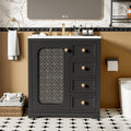30 Inch Bathroom Vanity With A Soft Close Glass Door, Adjustable Shelves, And Three Drawers Black Bathroom Solid Wood Mdf Glass