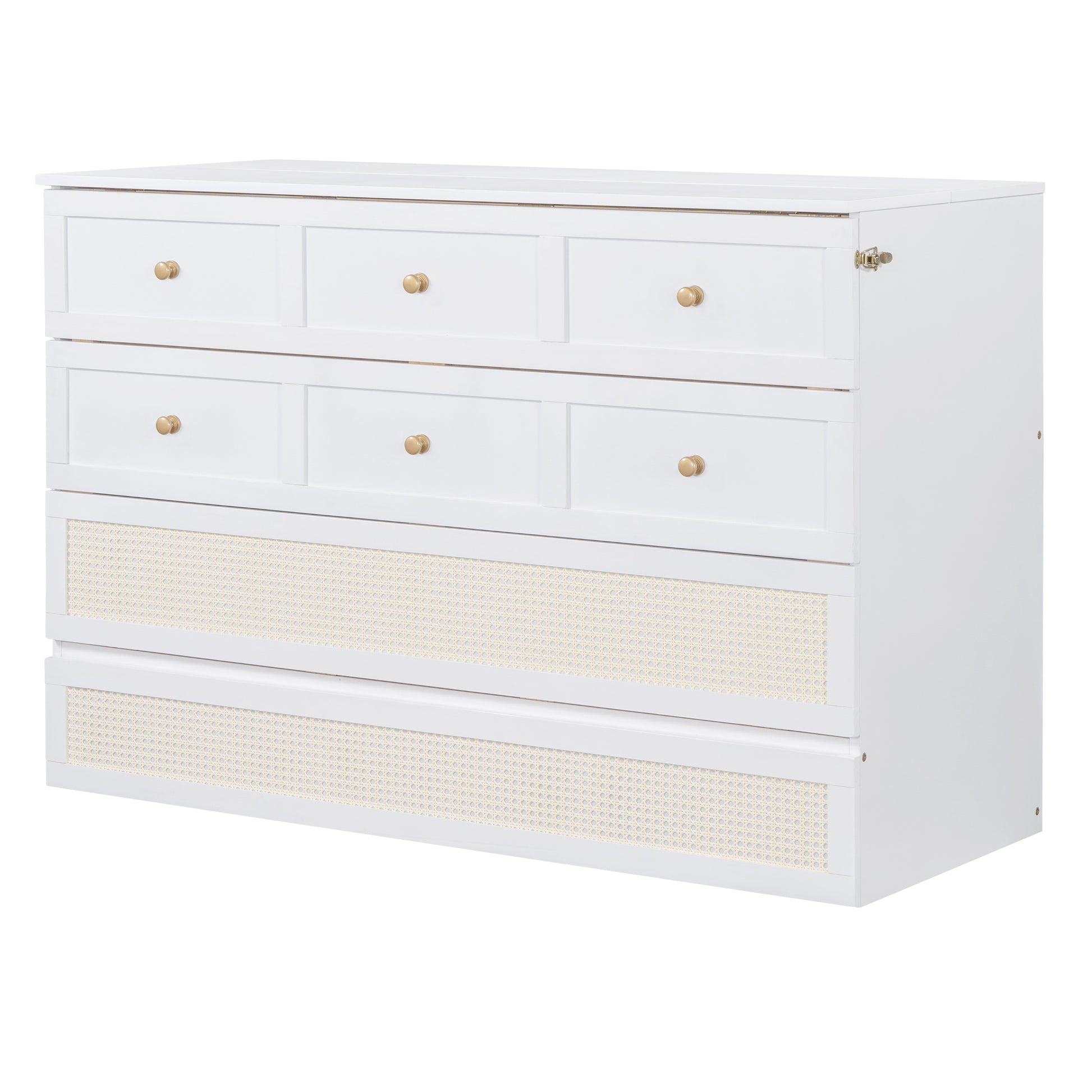 Queen Murphy Bed With Large Drawers,White Queen White Plywood