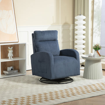 Jiada Upholstered Swivel Glider.Flannel Fabric.Rocking Chair For Nursery In Navy Blue.Modern Style One Left Bag Navy Blue Primary Living Space Foam Corduroy