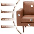 65'' Faux Leather Sofas For Living Room, Brown Couch Loveseat Small Spaces Bedroom With Solid Wooden Frame And Padded Cushion, Mid Century Modern Decor Beautiful Seats Furniture, Brown Brown Wood