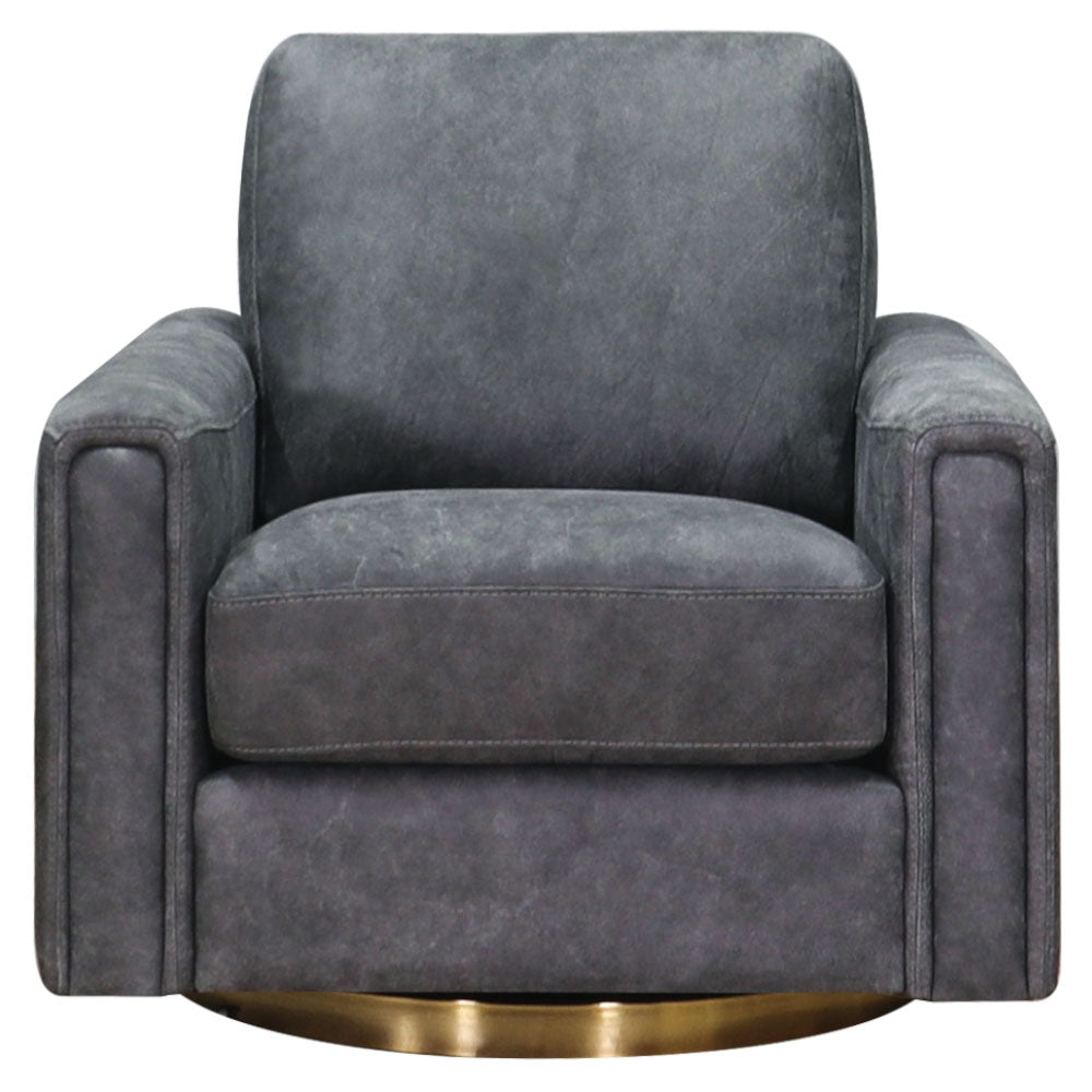 Hayward Swivel Leather Chair Gray Memory Foam Genuine Leather