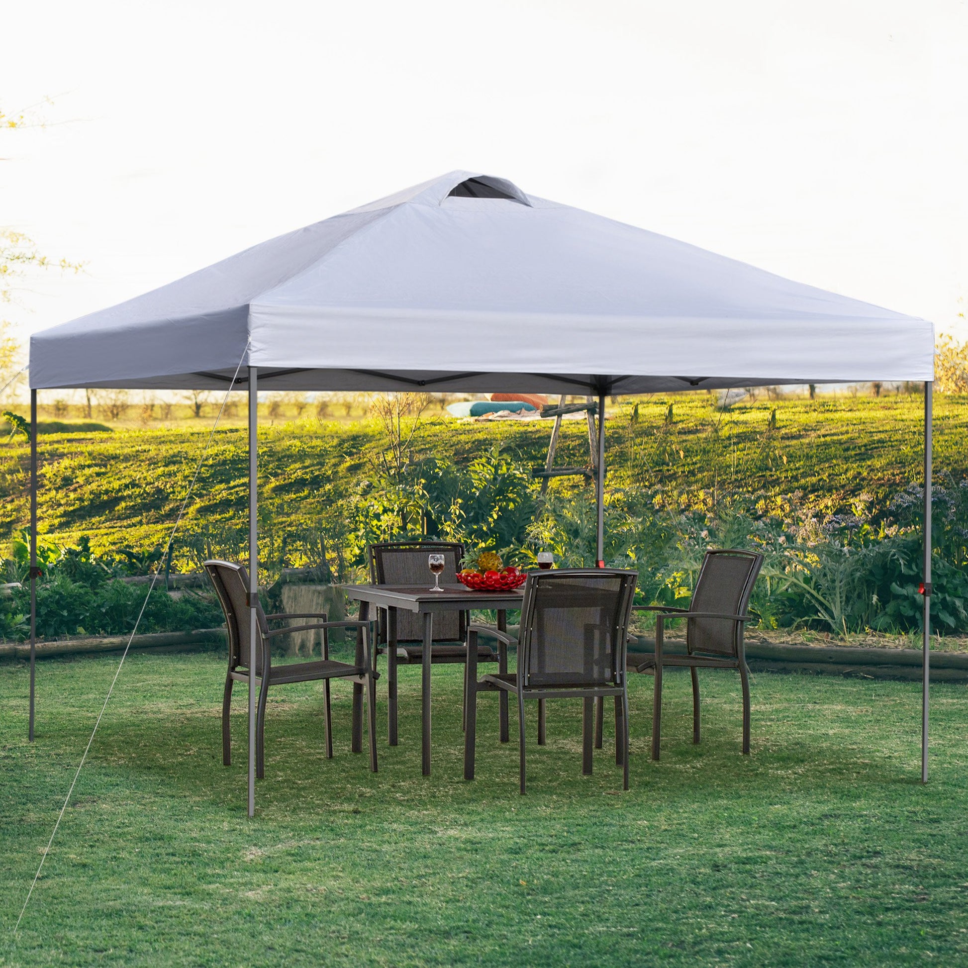 Outsunny 10' X 10' Pop Up Canopy Tent, Instant Sun Shelter With 3 Level Adjustable Height, Top Vents And Wheeled Carry Bag For Outdoor, Garden, Patio, White White Steel