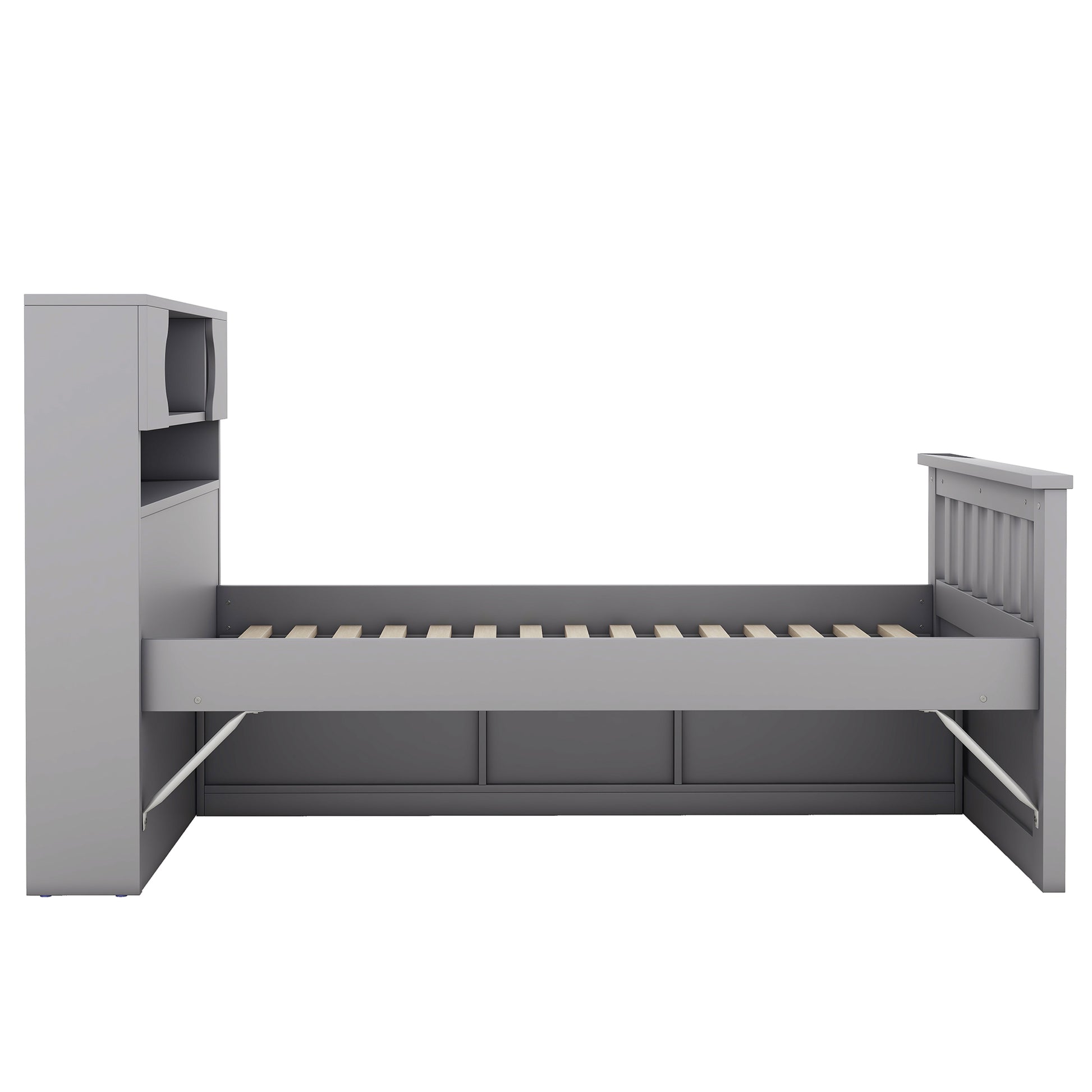 Twin Size Captain Platform Bed Frame With Storage Bookcases And Shelves,Four Drawers, Gray Twin Gray Solid Wood Mdf