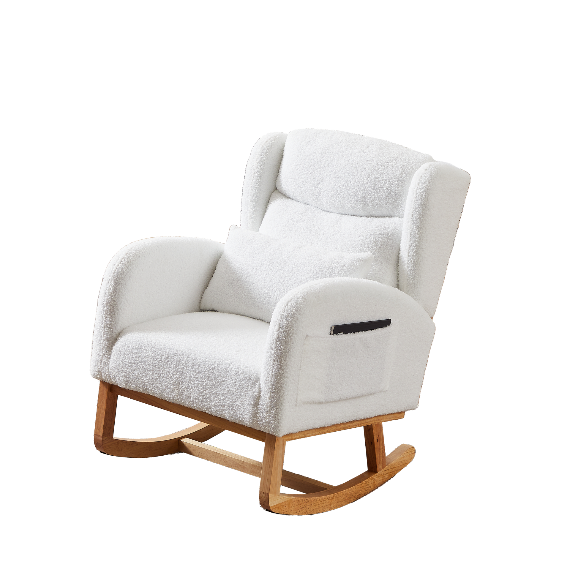 27.2"W Modern Accent High Backrest Living Room Lounge Arm Rocking Chair, Two Side Pocket Ivory Foam Fabric