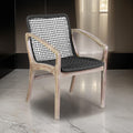 Tye 25 Inch Patio Dining Chair, Light Eucalyptus Wood, Dark Gray Rope Seat Gray Wood